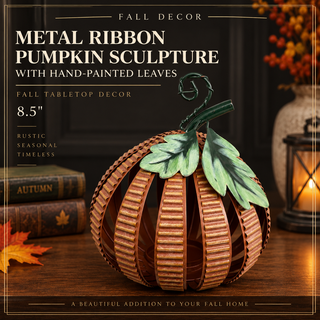 Metal Corrugated Pumpkin Candle Holder Fall Harvest Centerpiece 8.5"