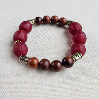30% OFF - bri.craftique - Burgundy Glass + Wood Bracelet