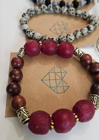 30% OFF - bri.craftique - Burgundy Glass + Wood Bracelet