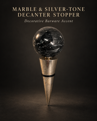 Black Marble Sphere Wine Bottle Stopper with Heavy Metal Cone Seal, 4.5"