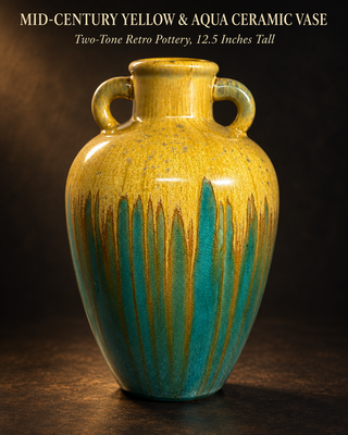 Large Two-Handled Ceramic Drip Glaze Floor Vase with Crackle Finish