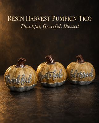 Rustic Resin Mini Pumpkins Table Decor Set - Thankful Grateful Blessed, 3-Pc