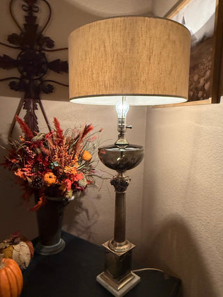 Victorian brass Corinthian column banquet lamp, which has been modernized to be electric RCD|123510