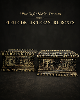 Vintage Medieval Fleur-de-Lis Wooden Treasure Chests (2) Sold Separately