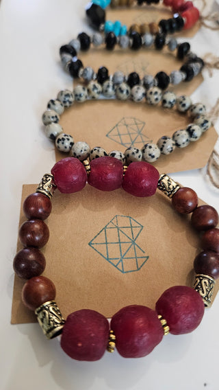 bri.craftique - Burgundy Glass + Wood Bracelet (BRI).- MTS|114226