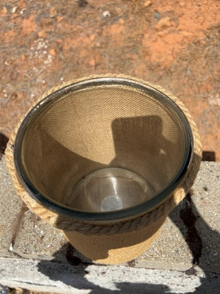 KW Home Essentials Glass Candle Holder Jar W/Bee Burlap 8.5”
