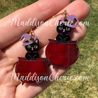 Cauldron Cat Acrylic Handmade Earrings MTS