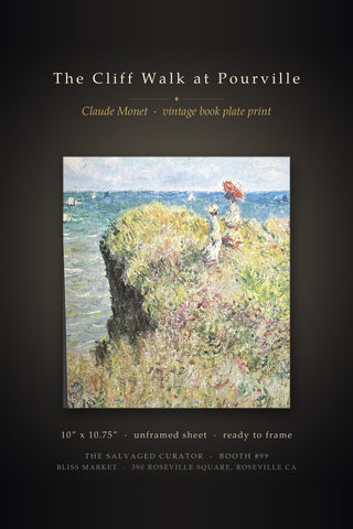 The Cliff Walk at Pourville Claude Monet Vintage Book Plate Print Mounted Art Decor