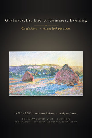 Grainstacks End of Summer Evening Claude Monet Vintage Book Plate Print Mounted Art