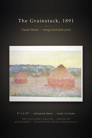 The Grainstack 1891 Claude Monet Vintage Book Plate Print Mounted Wall Decor Art