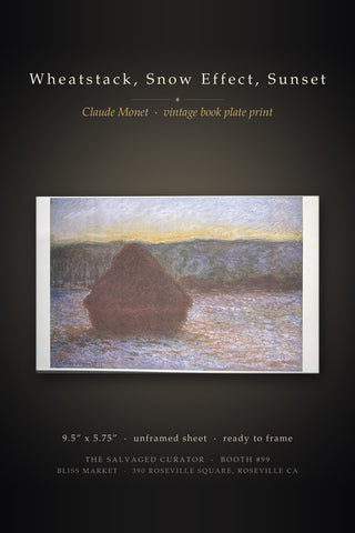 Wheatstack Sunset Snow Effect Claude Monet Vintage Book Plate Print Mounted Art