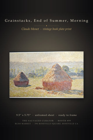 Grainstacks End of Summer Morning Claude Monet Vintage Art Book Plate Print Mat