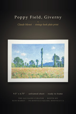 Poppy Field Giverny Claude Monet Vintage Book Plate Print