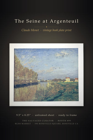 The Seine at Argenteuil Claude Monet Vintage Book Plate Print
