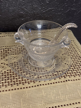 Duncan Miller Vintage Teardrop Mayo Bowl, with plate and spoon - RCD