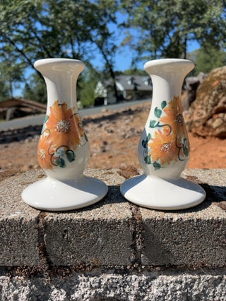 Set of 2 Vintage Ceramic Yellow Flower Candle Holders