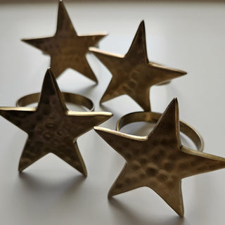 Vintage Brass Star Shaped  Napkin Rings - Set of 4 (BRI) - MTS|89343
