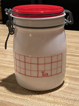 Vtg Wheaton 3/4 L Tea Canister, Red/ White--SP RCD