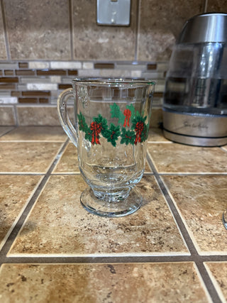 Vintage Libbey Christmas Holly Garland Irish Coffee 10oz Pedestal Mugs RCD|137095