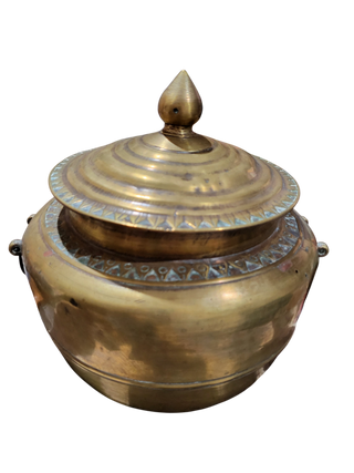 Vintage Tribal Sulang Large Brass Container With Lid - Ornate Detail "as is:. MTS