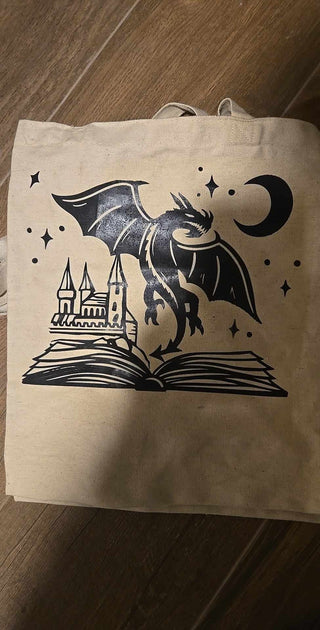 Canvas Bag - Dragon, Castle, Book