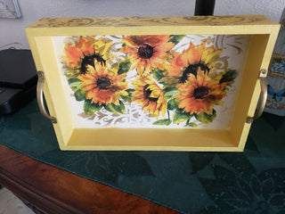 Fall decor, 12 x 8 serving tray with sunflowers|98211