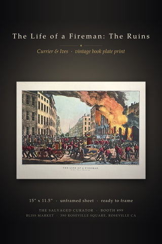 The Life of A Fireman The Ruins Currier & Ives Vintage Americana History Book Print