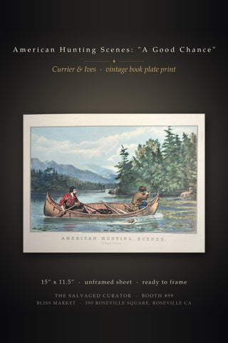 American Hunting Scenes A Good Chance Currier & Ives Vintage Deer Canoe Book Print