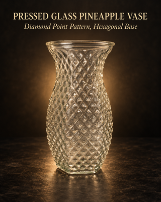 Hoosier Glass Vase 4071 Clear Diamond Point Pineapple Hexagonal 1970s MCM 5.5"
