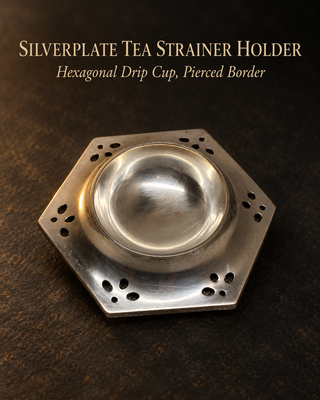 Tea Strainer Holder Silverplate Hexagonal  Drip Cup Pierced Star Clover