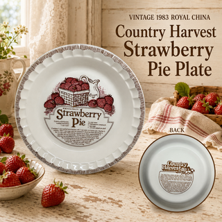 Strawberry Pie Recipe Plate Pan Dish 1970s 1980s 11" Royal China Jeannette