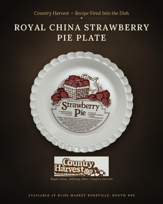 Strawberry Pie Recipe Plate Pan Dish 1970s 1980s 11" Royal China Jeannette