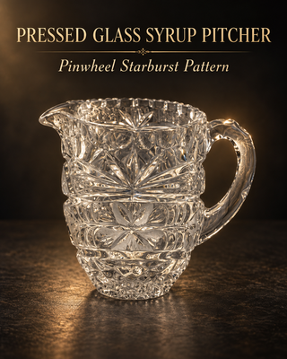 Glass Syrup Pitcher Pinwheel Starburst 4.5" Vintage Clear Pressed Glass