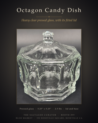 Vintage Indiana Glass Concord Clear Candy Dish with Lid – 5.25" Octagon Pressed Glass Covered Candy Box