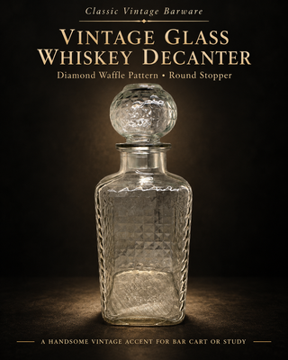 Whiskey Liquor Decanter Diamond Waffle Pattern with Round Stopper Vintage Clear Glass