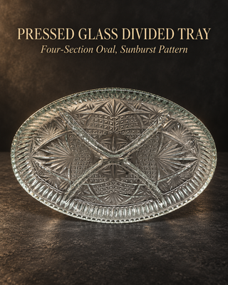 Glass Divided Trinket Tray 4 Section Oval Sunburst Vanity Catchall