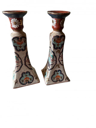 Pair of Floral Porcelain Candle Stick Holders #62 VV MTS