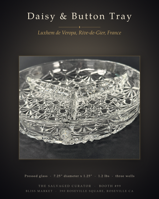 Vintage Luxhem de Veropa French Crystal Divided Candy Dish | 3-Compartment Daisy & Button Relish Bowl 🍽️✨