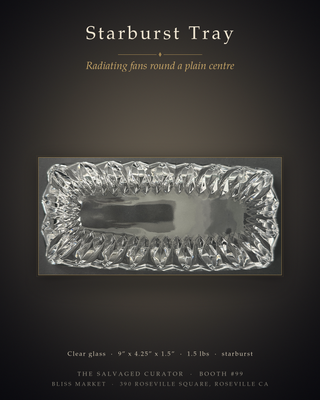 Clear Glass Rectangular Trinket Tray — Radiating Starburst Fans, Sawtooth Rim