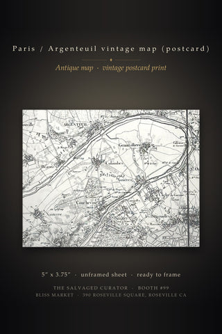 Paris Argenteuil France Vintage Map Postcard Art Book Print 5x3.75