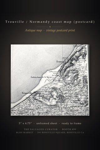Trouville Normandy Coast France Vintage Map Postcard Art Book Print 5x4.75
