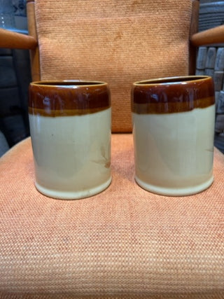 SET OF 2 vintage 1970s two-tone stoneware coffee mugs made in japan