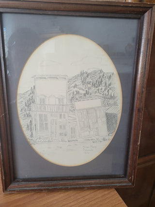 10x13 Framed Sketch of Silver Plume CO in 1872, Signed RCD|96304