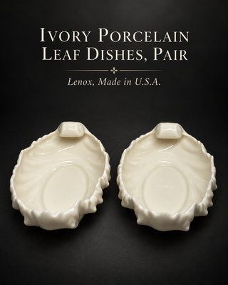 Set of 2 Vintage Lenox Ivory Porcelain Acanthus Leaf Shell Candy Bowls USA 40s