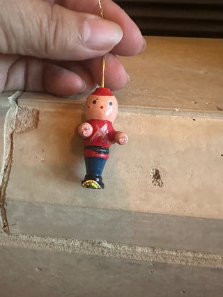 Vtg miniature wooden Soldier Christmas Ornament RCD|95475