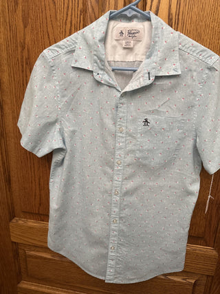 Vintage Penguin Men's Shirt light Blue with white and pink dots Size Med-RCD