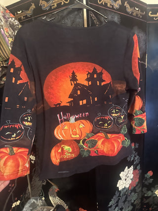Vintage Take Two Sequins Sz Large Haunted House Pumpkins #63 VV MTS|107906