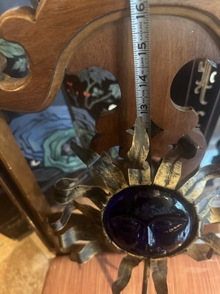 Natural Wonders Cobalt Blue Glass Metal Sun Face 13" Candle Holder#62 VV MTS|95508