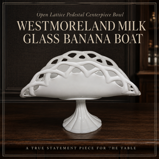 Westmoreland Milk Glass Open Lattice Banana Boat Pedestal Bowl 13" Vintage