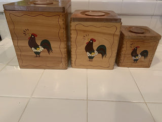 Jd-Vtg 3pc chicken wood canister set RCD